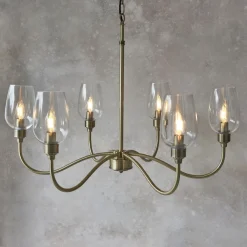 Stourton 6 Light Antique Brass & Glass Pendant Ceiling Light