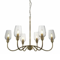 Stourton 6 Light Antique Brass & Glass Pendant Ceiling Light