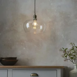Stourton Antique Brass & Glass Bowl Pendant Ceiling Light