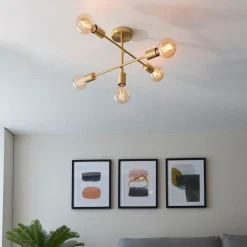 Studio 5 Light Gold Semi Flush Ceiling Light