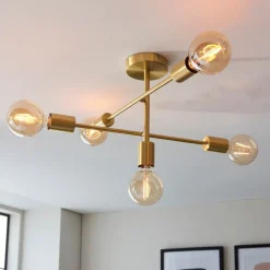 Studio 5 Light Gold Semi Flush Ceiling Light