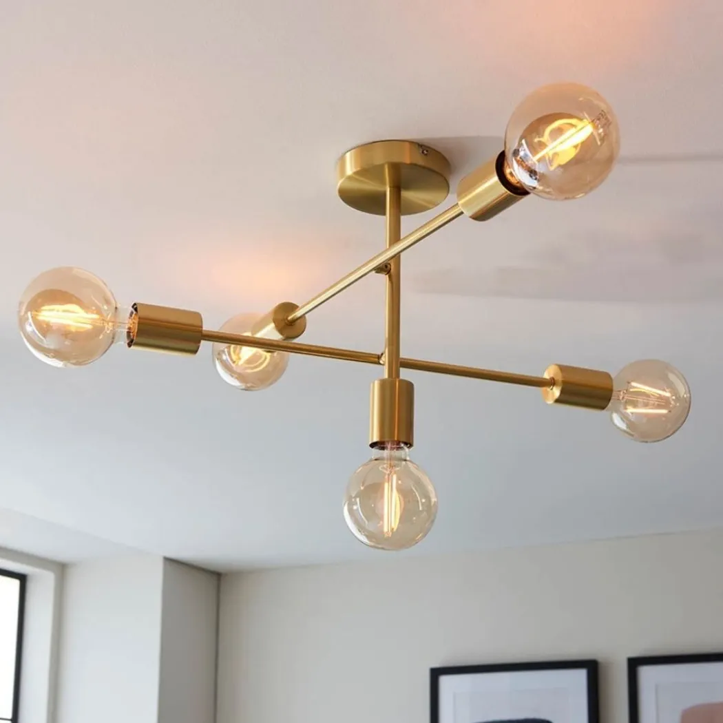 Studio 5 Light Gold Semi Flush Ceiling Light