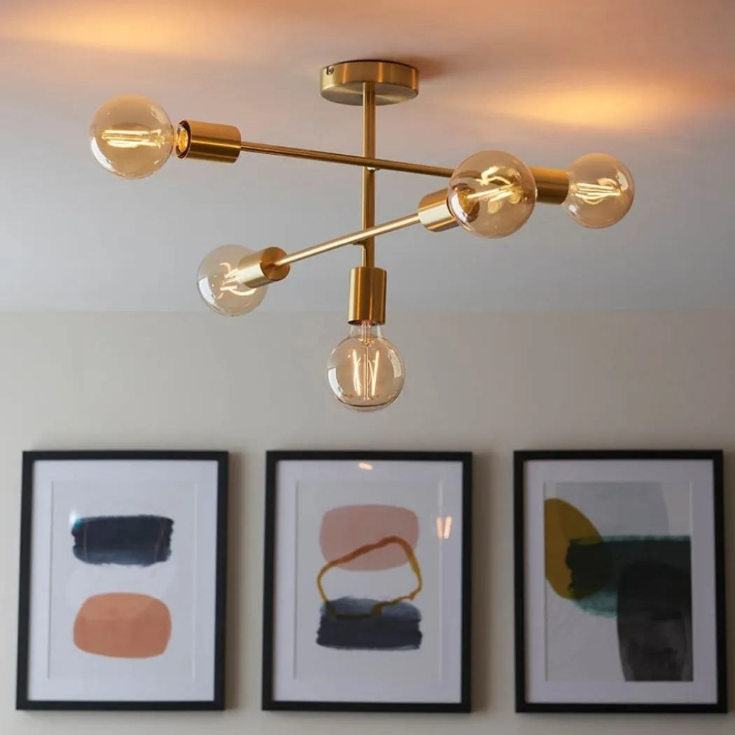 Studio 5 Light Gold Semi Flush Ceiling Light