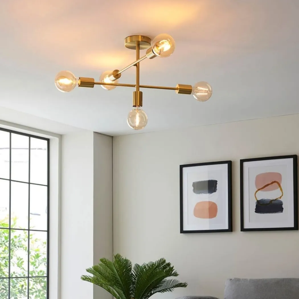 Studio 5 Light Gold Semi Flush Ceiling Light