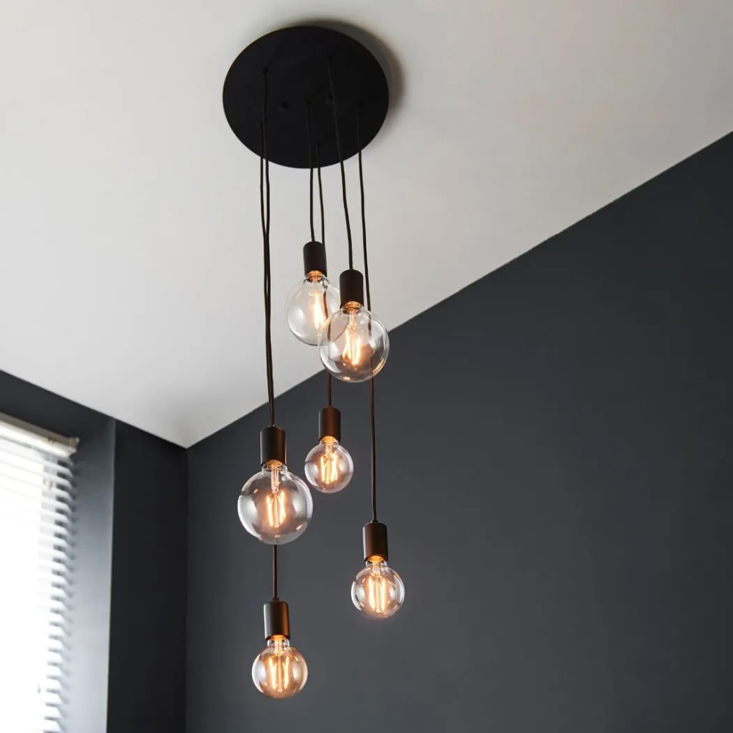 Studio 6 Light Matt Black Ceiling Pendant