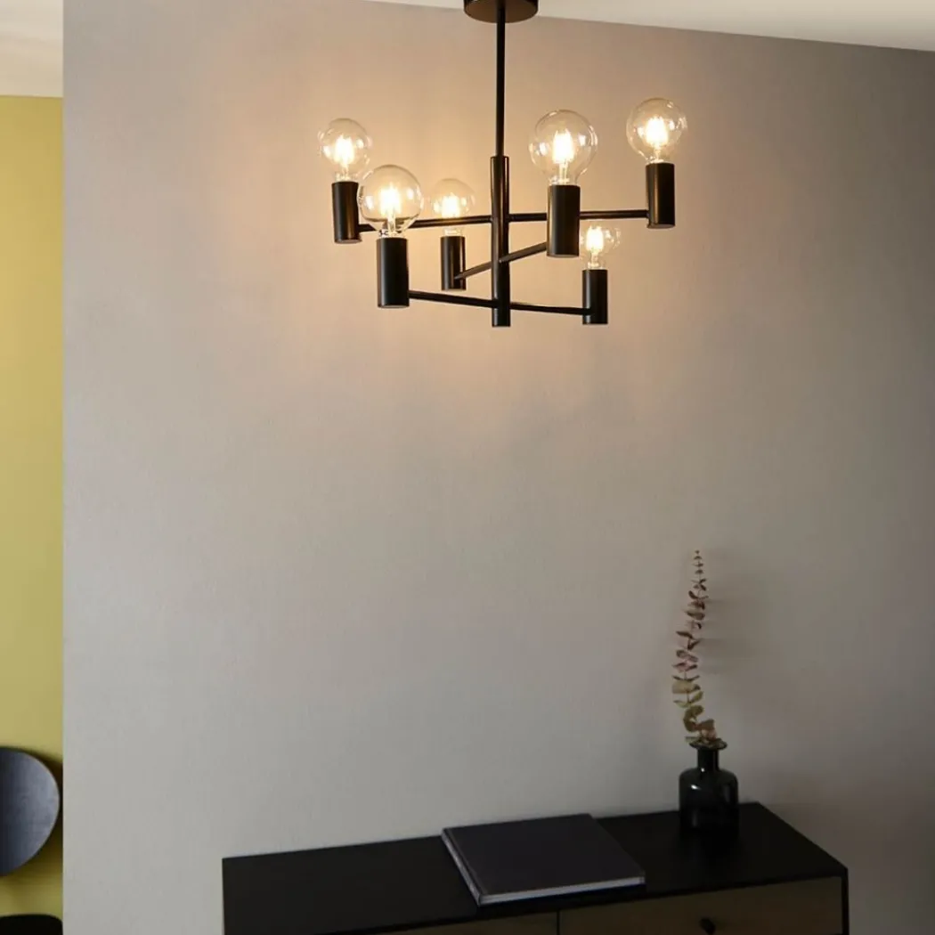 Studio 6-Light Matte Black Semi Flush Ceiling Light