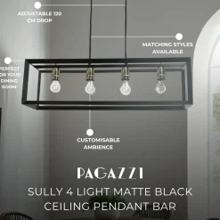 Sully 4 Light Matte Black Ceiling Pendant Bar