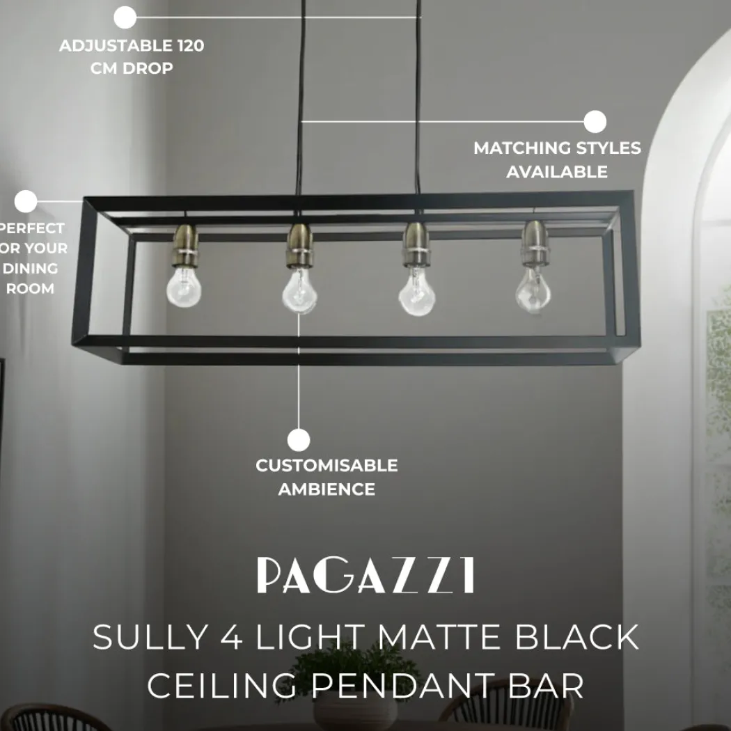 Sully 4 Light Matte Black Ceiling Pendant Bar