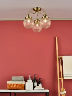 Tamara 3 Semi Flush Antique Brass Ceiling Light IP44