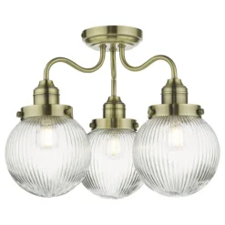 Tamara 3 Semi Flush Antique Brass Ceiling Light IP44