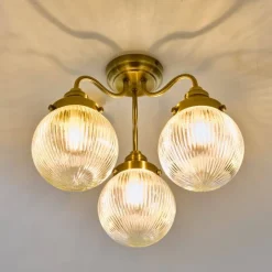 Tamara 3 Semi Flush Antique Brass Ceiling Light IP44