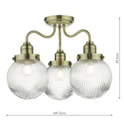 Tamara 3 Semi Flush Antique Brass Ceiling Light IP44