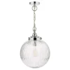 Tamara IP44 Ribbed Glas Polished Chrome Ceiling Pendant Light