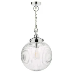 Tamara IP44 Ribbed Glas Polished Chrome Ceiling Pendant Light
