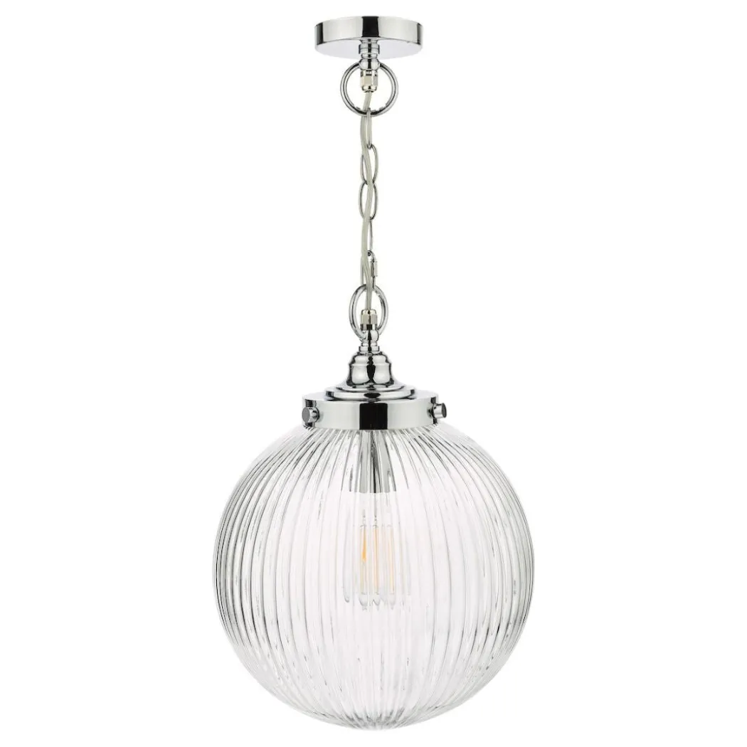Tamara IP44 Ribbed Glas Polished Chrome Ceiling Pendant Light