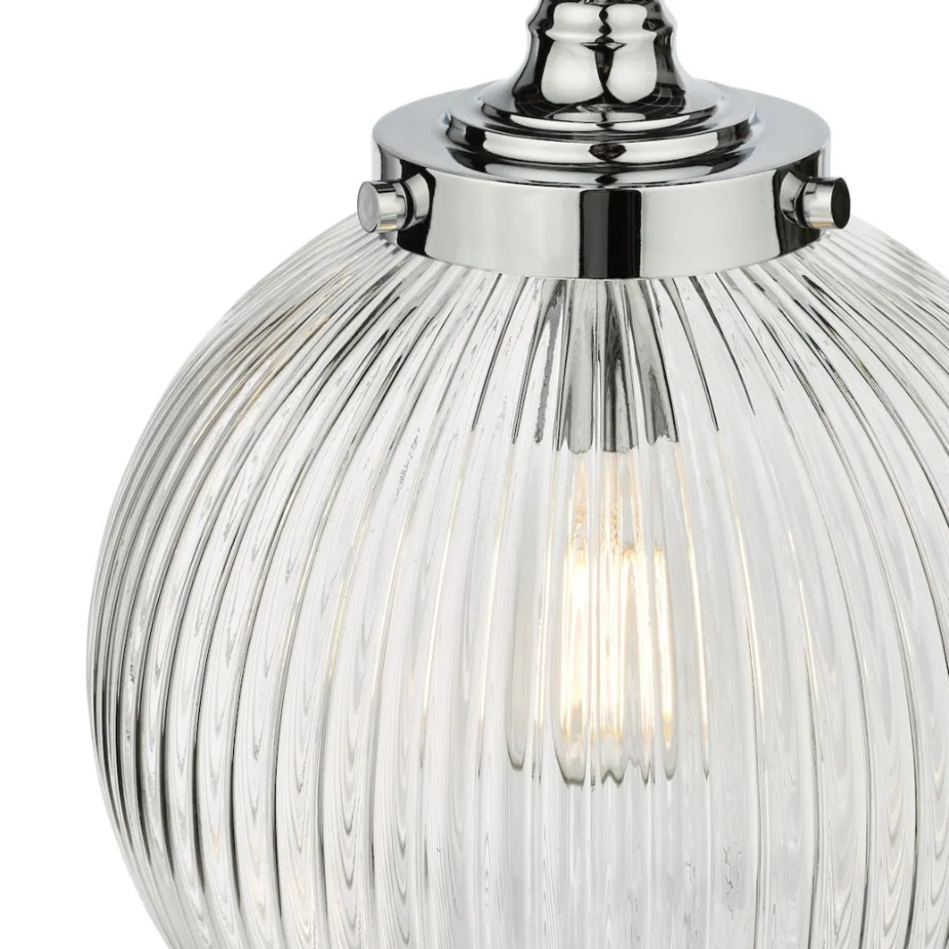 Tamara IP44 Ribbed Glas Polished Chrome Ceiling Pendant Light