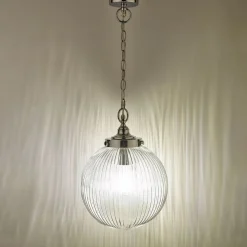 Tamara IP44 Ribbed Glas Polished Chrome Ceiling Pendant Light