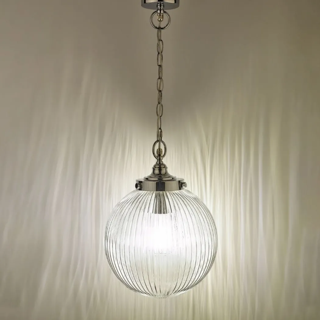 Tamara IP44 Ribbed Glas Polished Chrome Ceiling Pendant Light