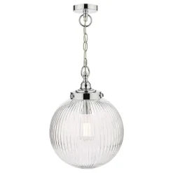 Tamara IP44 Ribbed Glas Polished Chrome Ceiling Pendant Light