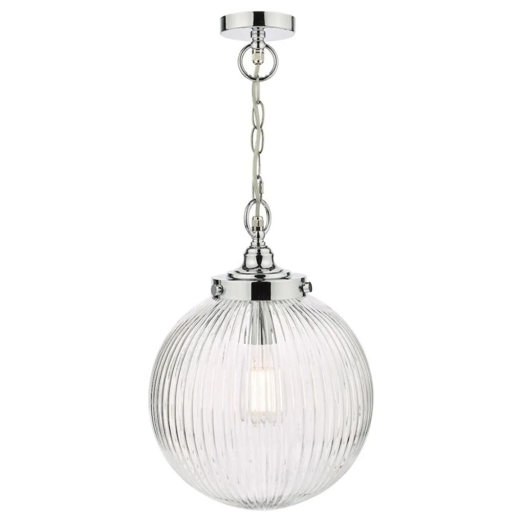 Tamara IP44 Ribbed Glas Polished Chrome Ceiling Pendant Light