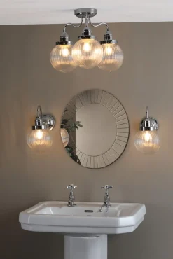 Tamara IP44 Ribbed Glass Polished Chrome Wall Light