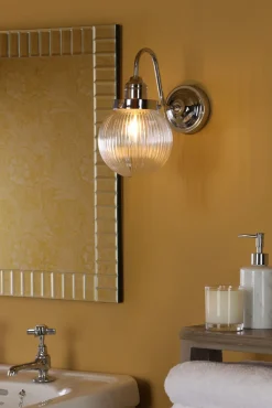 Tamara IP44 Ribbed Glass Polished Chrome Wall Light