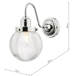 Tamara IP44 Ribbed Glass Polished Chrome Wall Light