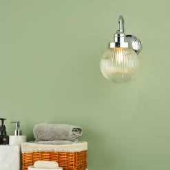 Tamara IP44 Ribbed Glass Polished Chrome Wall Light