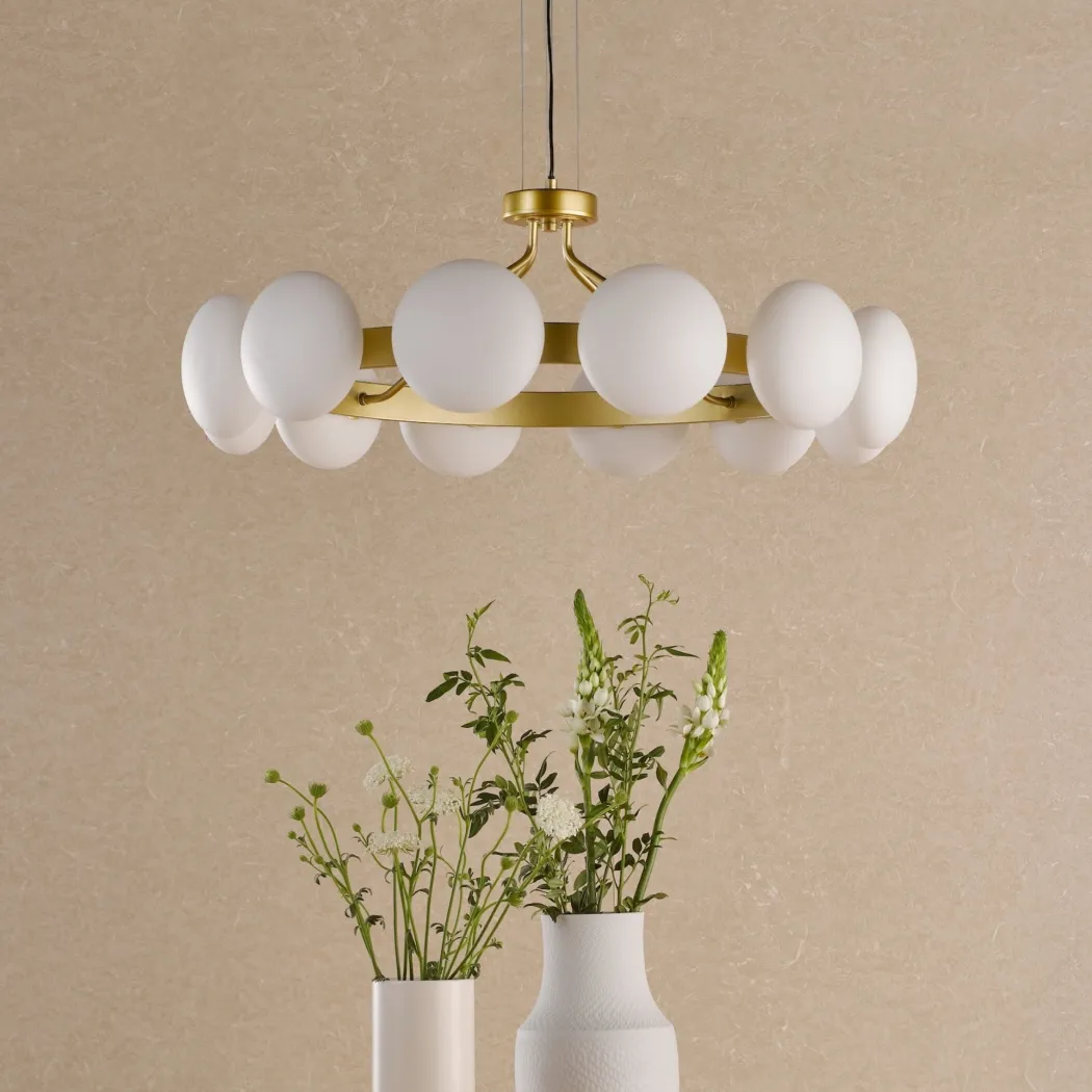 Tauri 12 Light Gold & Opal Glass Pendant Ceiling Light