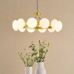 Tauri 12 Light Gold & Opal Glass Pendant Ceiling Light