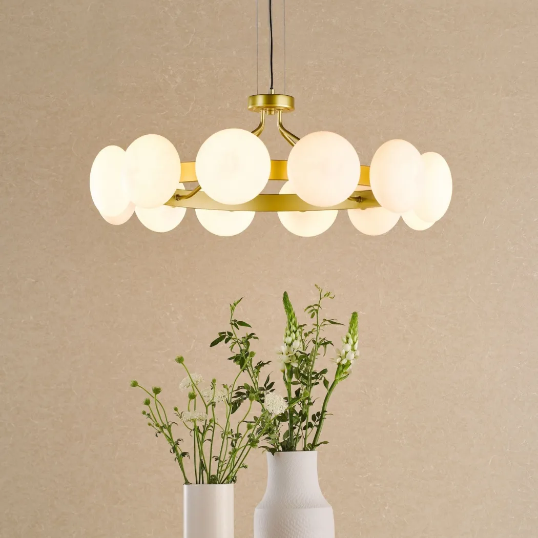 Tauri 12 Light Gold & Opal Glass Pendant Ceiling Light