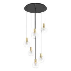 Terque 6 Light Brushed Brass & Black LED Multi Drop Pendant Ceiling Light