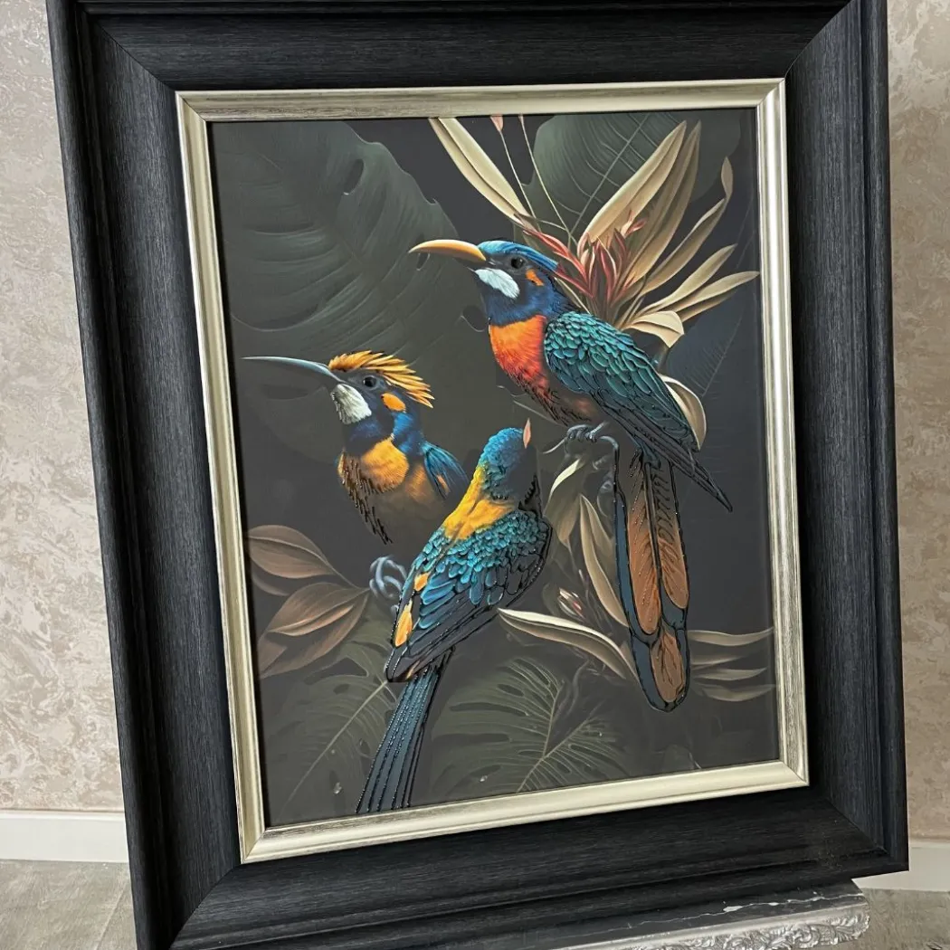 Three Parrots Digital Print with Black Frame