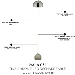 Tina Chrome LED Rechargeable Touch Floor Lamp