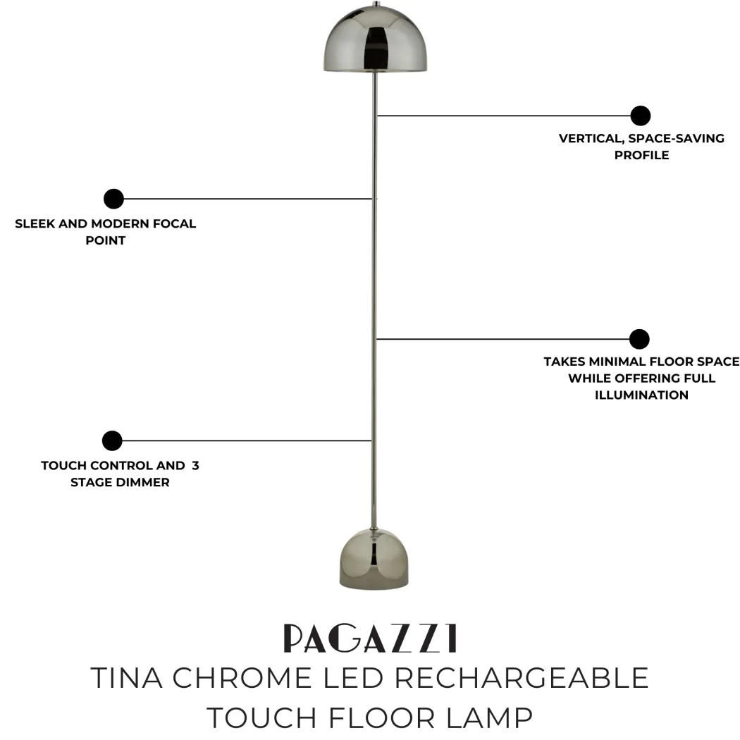 Tina Chrome LED Rechargeable Touch Floor Lamp