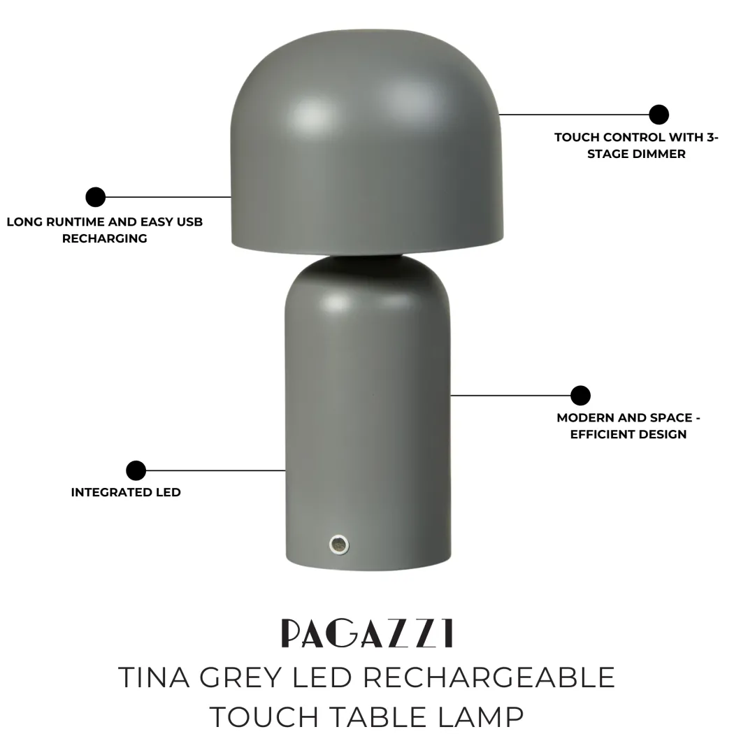Tina Grey LED Rechargeable Touch Table Lamp