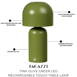 Tina Olive Green LED Rechargeable Touch Table Lamp