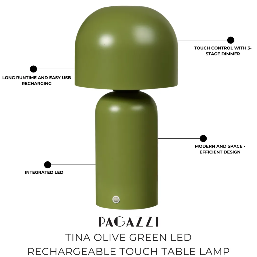 Tina Olive Green LED Rechargeable Touch Table Lamp