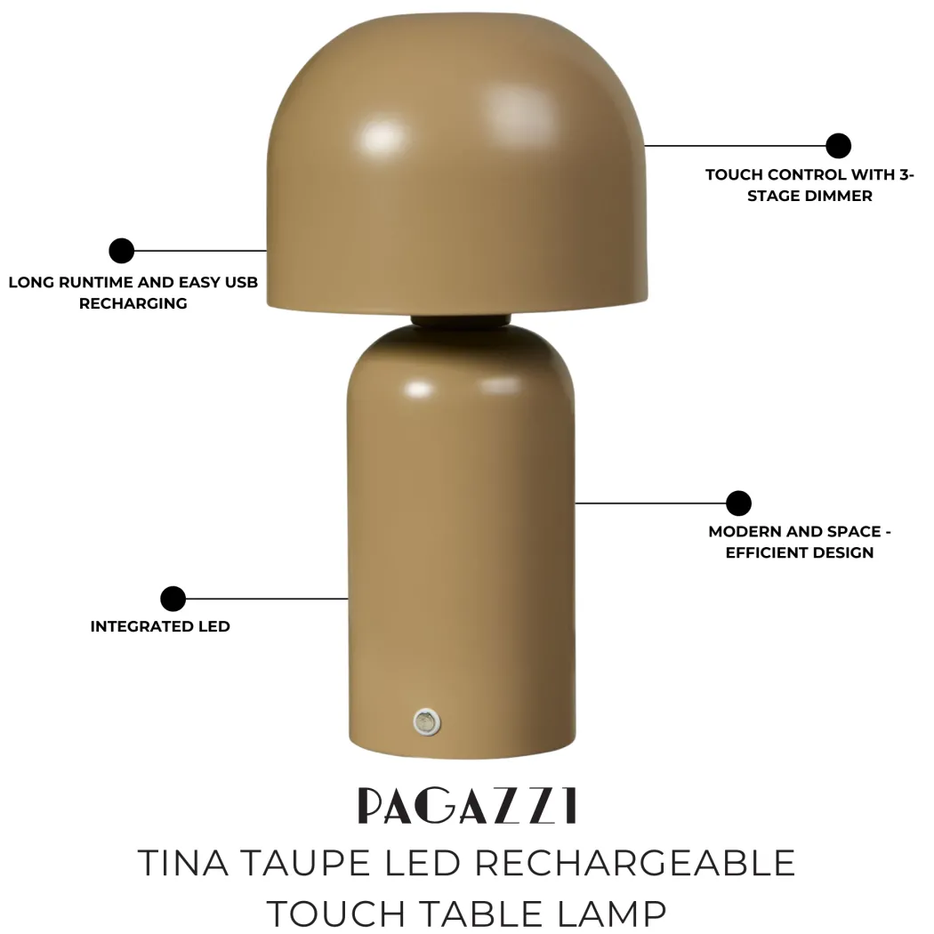 Tina Taupe LED Rechargeable Touch Table Lamp