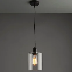 Toledo 1 Light Matt Black & Glass Ceiling Pendant