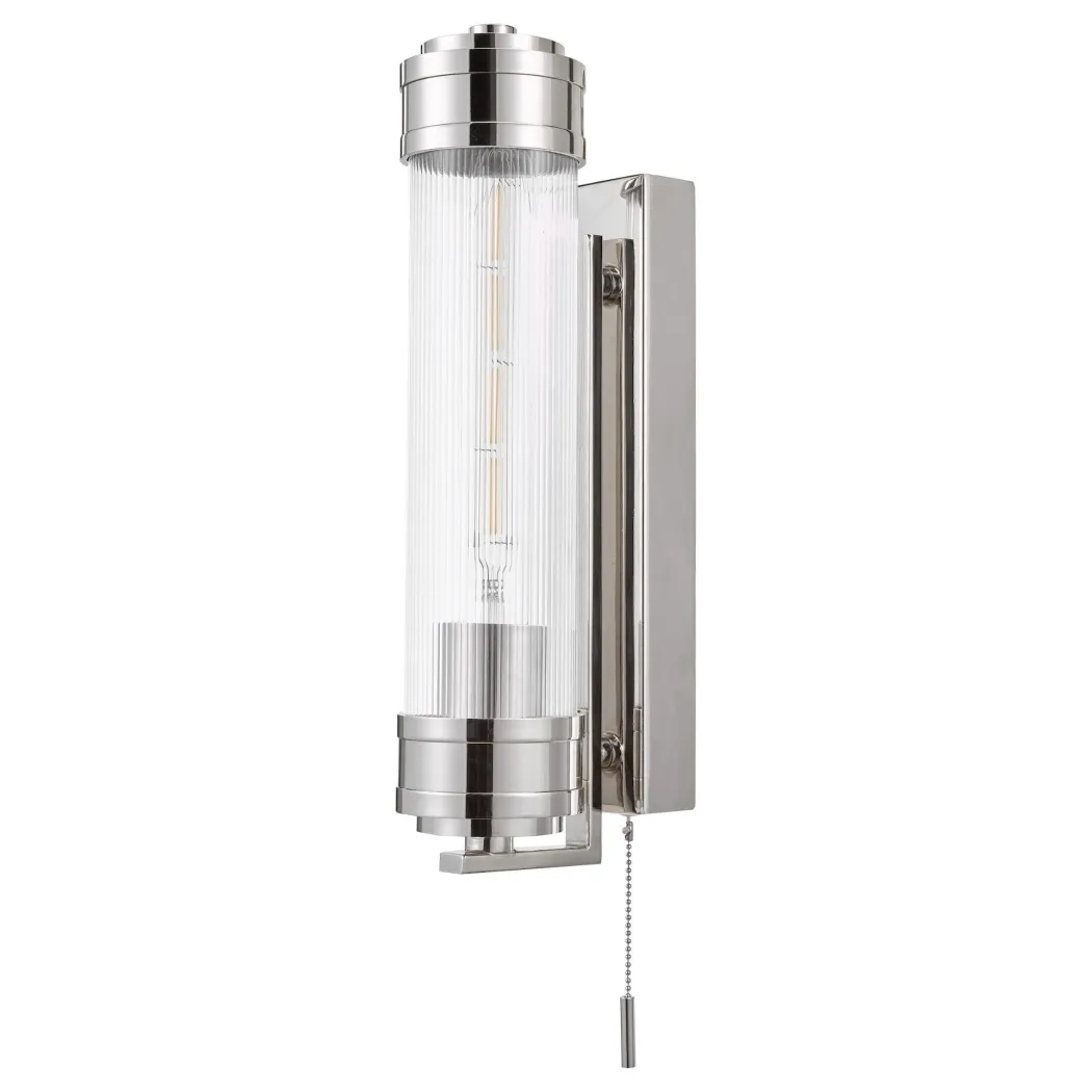 Tommaso Polished Nickel & Glass IP44 Wall Light