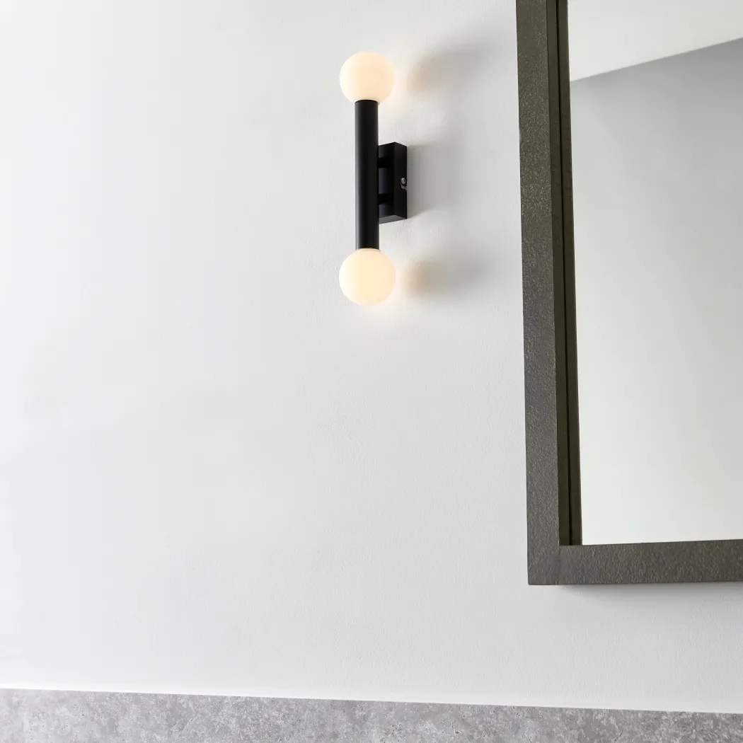 Toronto Matt Black IP44 2 Light Wall Light