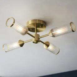 Tour 4 Light Gold & Glass Semi Flush Ceiling Light