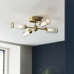 Tour 4 Light Gold & Glass Semi Flush Ceiling Light
