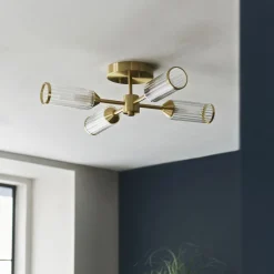 Tour 4 Light Gold & Glass Semi Flush Ceiling Light