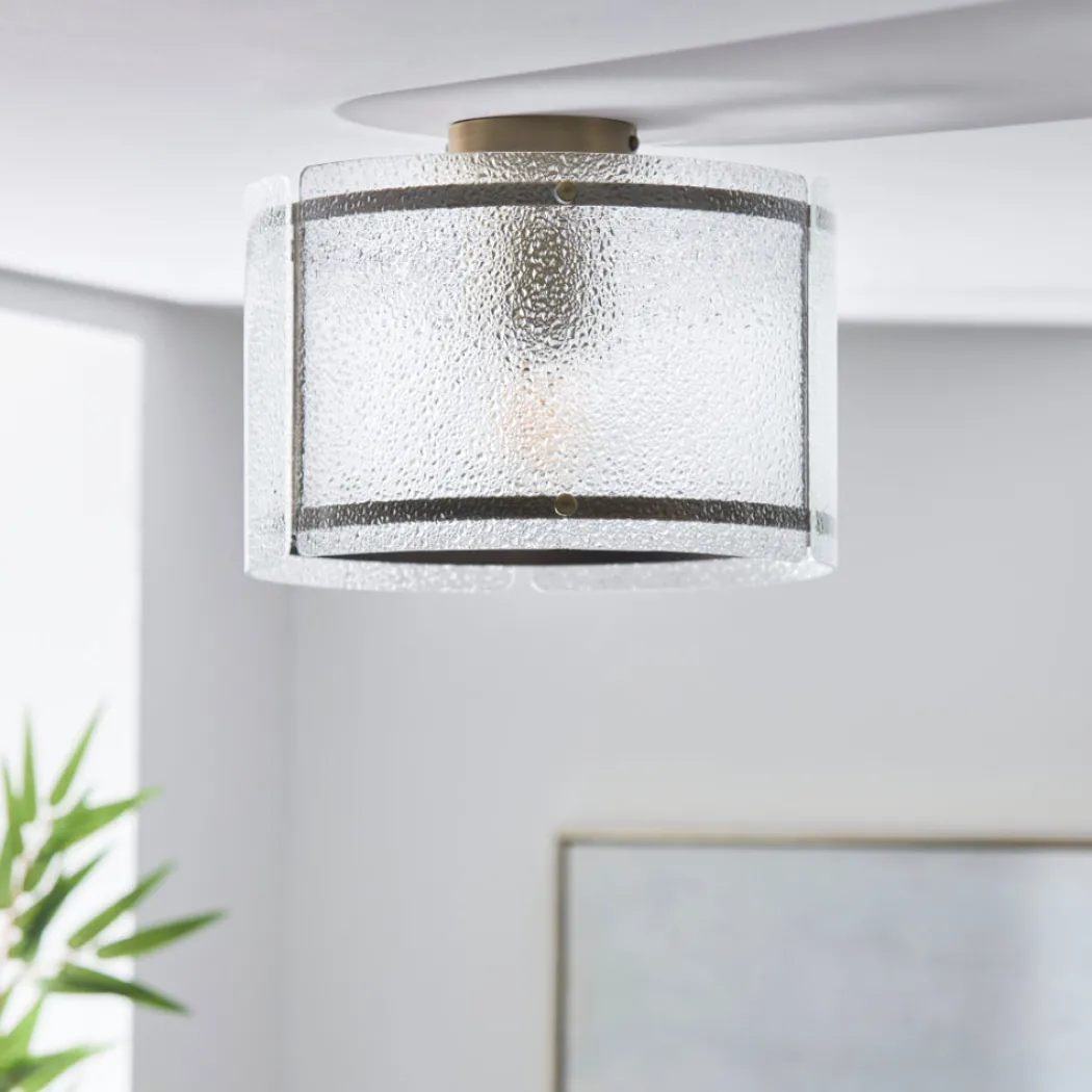 Traynor Clear And Antique Brass Flush Ceiling Light