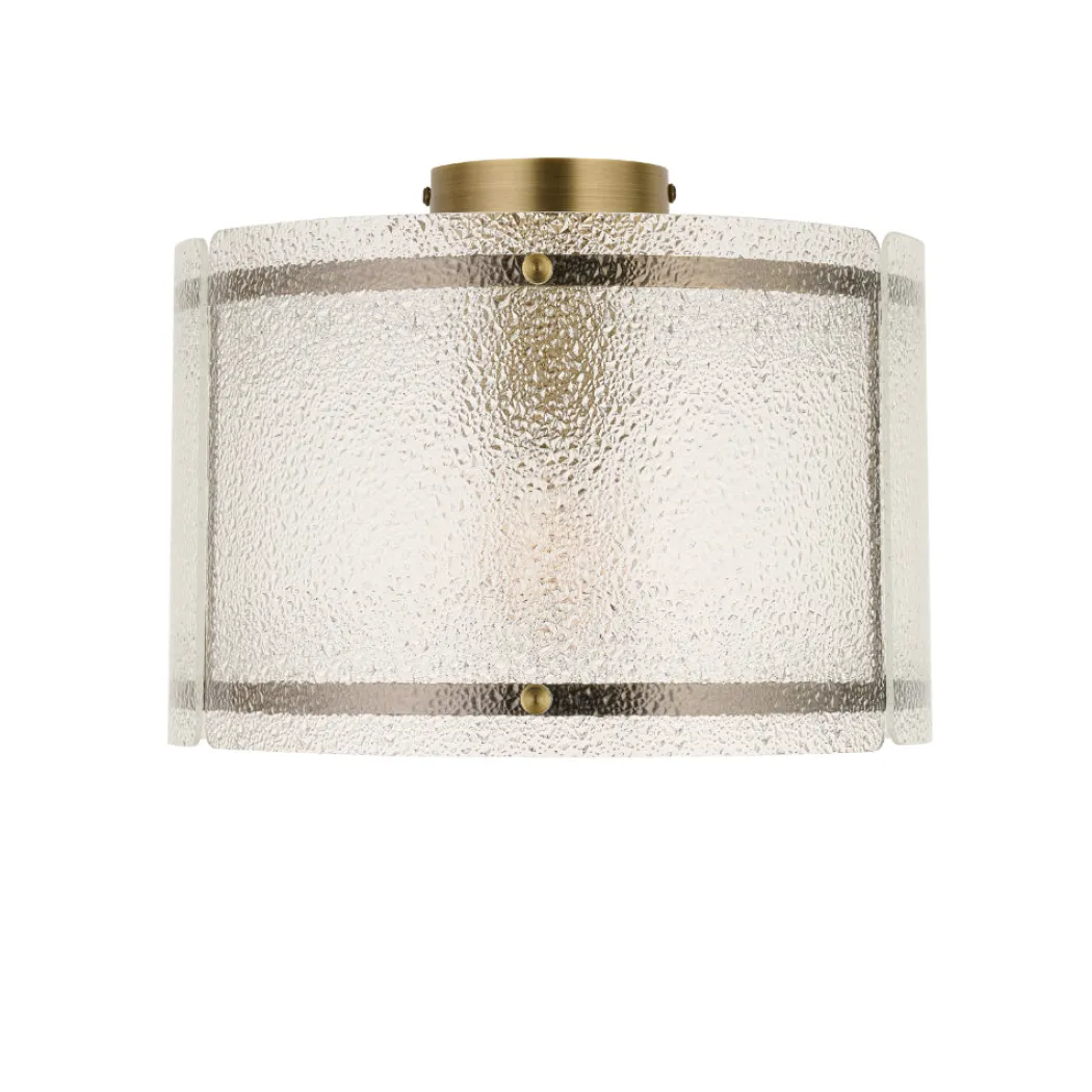 Traynor Clear And Antique Brass Flush Ceiling Light