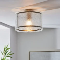 Traynor Clear And Antique Brass Flush Ceiling Light