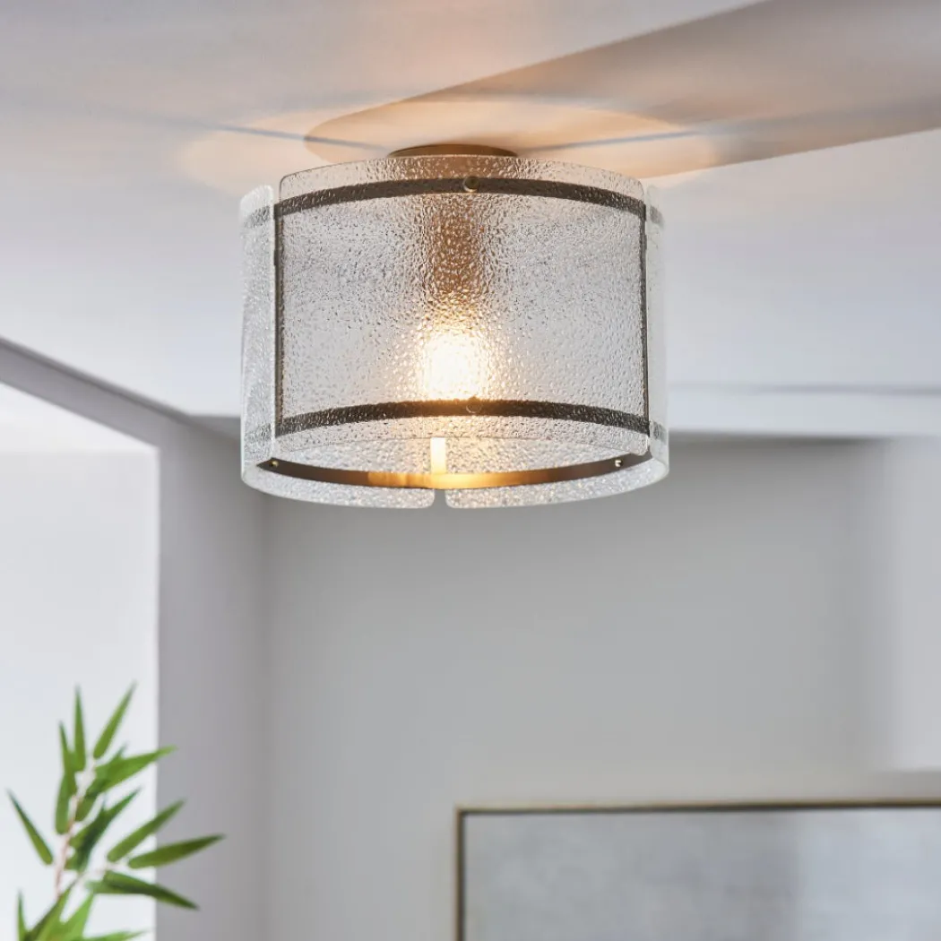 Traynor Clear And Antique Brass Flush Ceiling Light