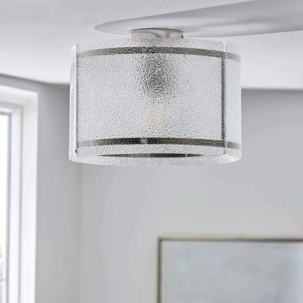Traynor Clear And Satin Nickel Flush Ceiling Light